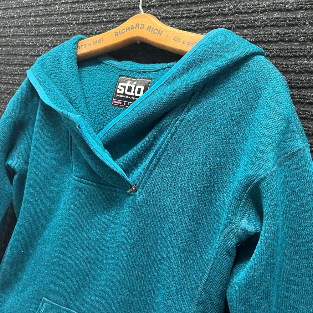 Stio Wilcox Fleece Hoodie Womens Small Teal Blue Heather Quarter Zip Pullover